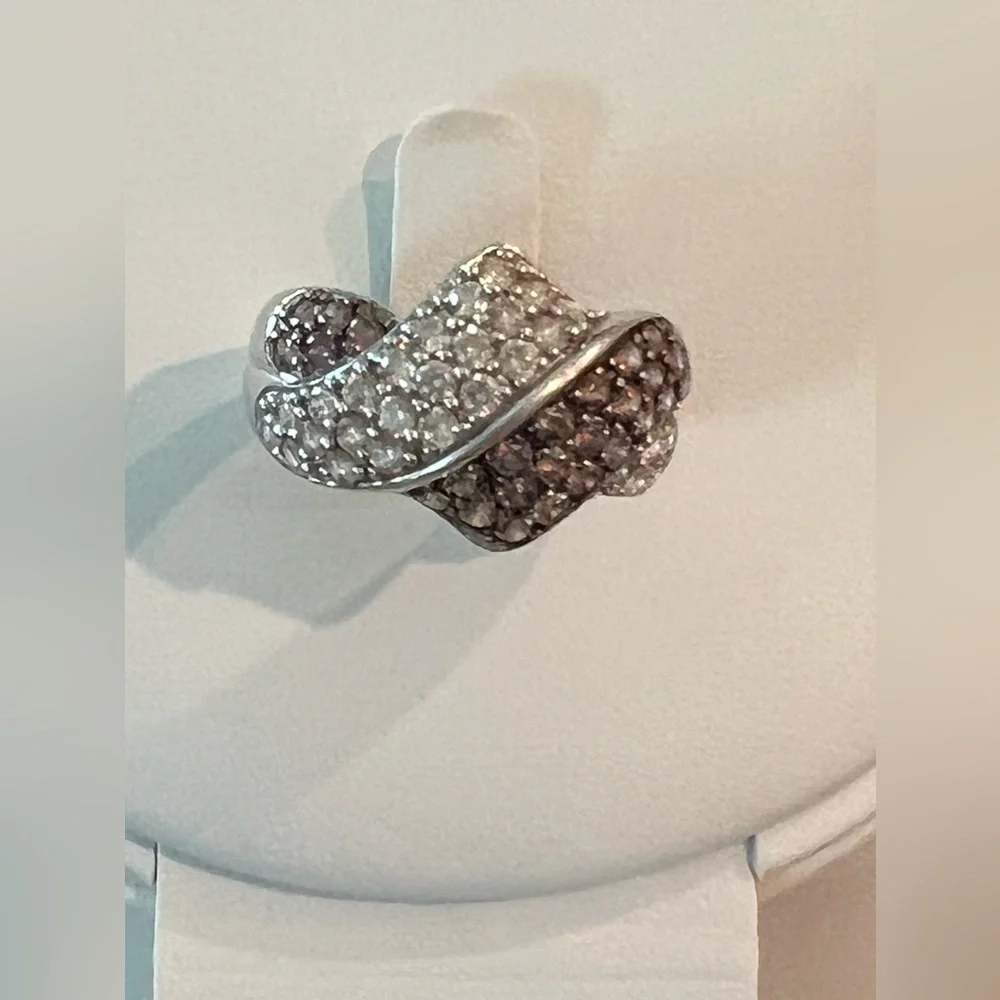 Chocolate and champagne CZ pave sterling silver ring